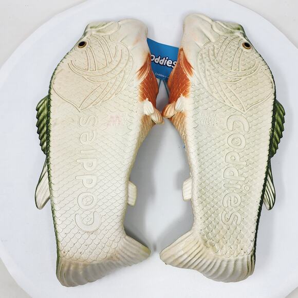 Coddies Fish Sandals Men 12-13 Green Rubber Bass Fisherman Gift Gag Gift NWT - Picture 9 of 11